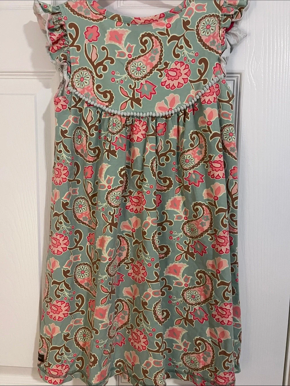 Matilda Jane Green and Pink Floral Pearl Dress 8 w Ruffle Pants 6